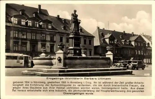 Ak Annaberg Buchholz, Erzgebirgswohltäterin Barbara Uttmann, Denkmal