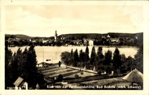 Ak Buckow in der Märkischen Schweiz, Blick von der Ferdinandshöhe, Kirche