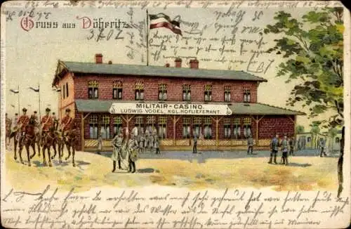 Litho Dallgow Döberitz Havelland, Truppenübungsplatz, Militärkasino, Ludwig Vogel, Soldaten, Husaren