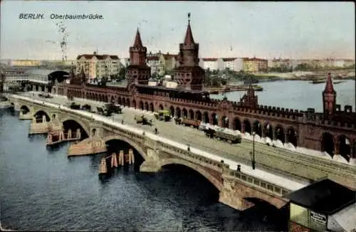 Ak Berlin Friedrichshain, Oberbaumbrücke m. Hochbahn