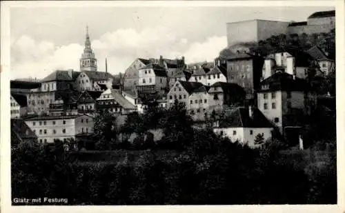 Ak Kłodzko Glatz Schlesien, Teilansicht mit Festung