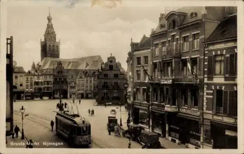 Ak Nijmegen-Gelderland, Groote Markt, Straßenbahn, Hotel