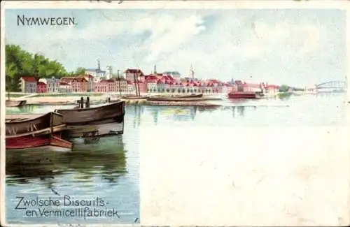 Lithographie Nijmegen Gelderland, Stadtansicht