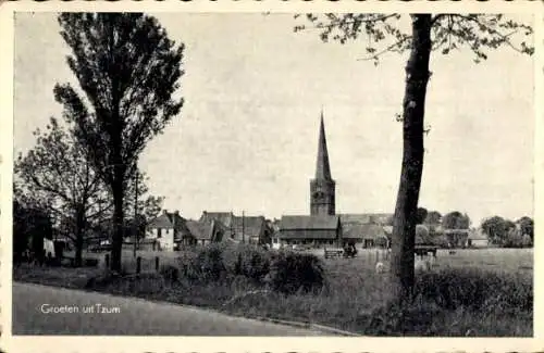 Ak Tzum Waadhoeke Friesland Niederlande, Teilansicht, Kirche