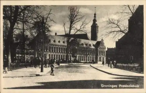 Ak Groningen Niederlande, Rathaus, Straßenpartie, Provinzhaus