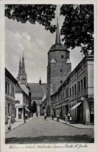 Ak Köthen in Anhalt, Hallischer Turm, St. Jacobs-Kirche, Fischräucherei