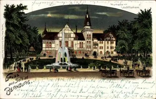 Litho Bernburg an der Saale, Kurhaus mit Leuchtfontaine