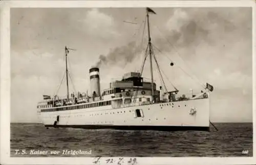 Ak Dampfer TS Kaiser vor Helgoland, HAPAG Seebäderdienst GmbH