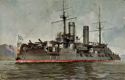 Künstler Ak Rave, Chr., Marine Galerie 213, Russisches Kriegsschiff, Sslawa, Linienschiff, 1903