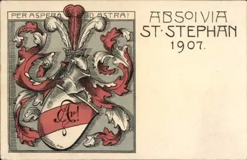 Studentika Ak Wappen eines Vereins, Absolvia St. Stephan 1907