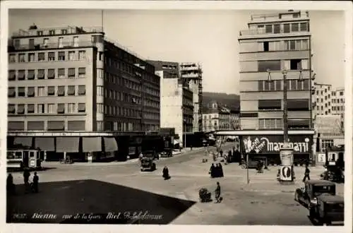 Ak Biel Bienne Kt. Bern, Bahnhofstraße, Geschäfte