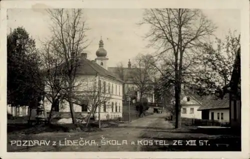 Ak Lidečko Zlinský kraj Tschechien, Schule, Kirche