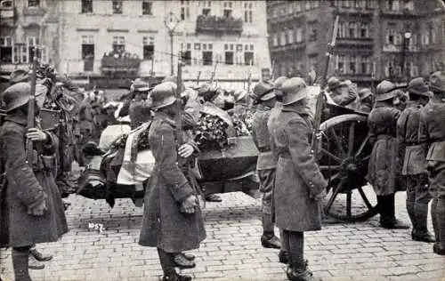 Ak Praha Prag, Defile Dustojniku pred Rakvemi na Staromestskem Namesti, Begräbnis