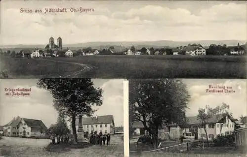 Ak Altenstadt in Oberbayern, Totale, Schule, Kriegerdenkmal, Geschäft Ferdinand Eberle