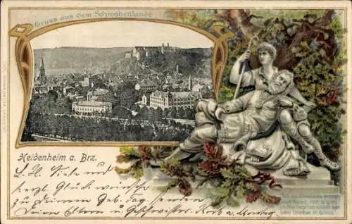 Präge Passepartout Ak Heidenheim an der Brenz Württemberg, Gesamtansicht, Gruß aus dem Schwabenlande