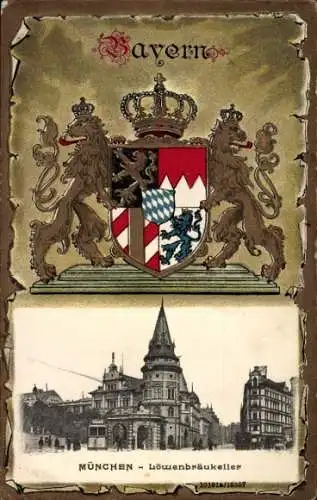 Präge Wappen Passepartout Ak München, Löwenbräukeller