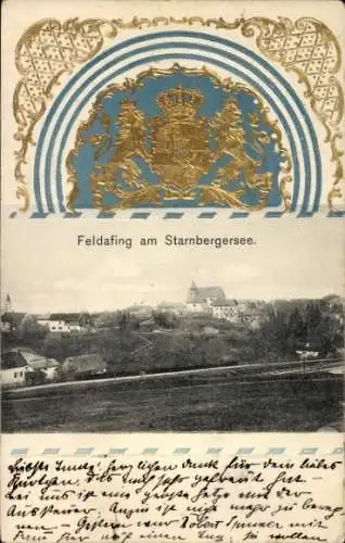 Präge Wappen Ak Feldafing am Starnberger See Oberbayern, Panorama