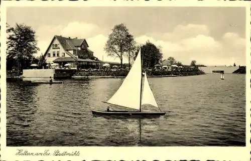 Ak Haltern am See Nordrhein Westfalen, Partie am See, Segelboot, Stadtmühle, Inh. P. Sebbel