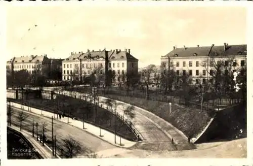 Ak Zwickau in Sachsen, Kasernen, Straßenpartie