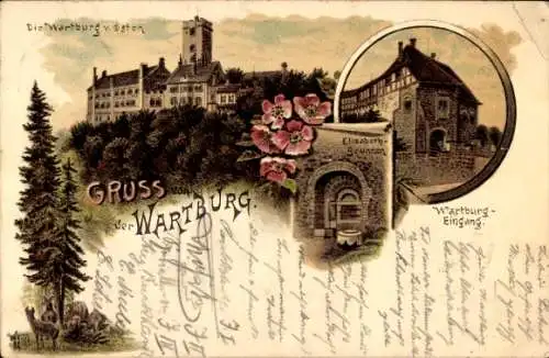 Litho Lutherstadt Eisenach in Thüringen, Wartburg, Elisabethbrunnen