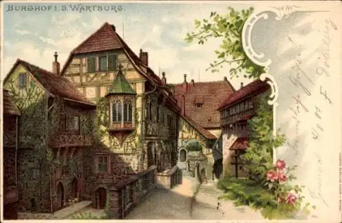 Litho Lutherstadt Eisenach in Thüringen, Burghof in der Wartburg