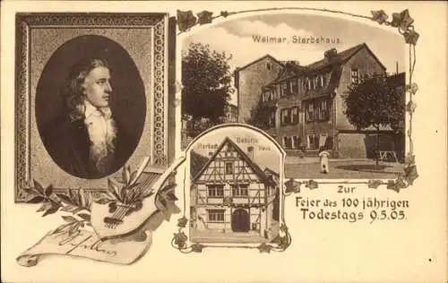 Ak Weimar in Thüringen, Schriftsteller Friedrich von Schiller, Sterbehaus, Marbach Geburtshaus