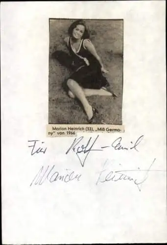 Ak Schauspielerin und Miss Germany 1966 Marion Heinrich, Portrait, Autogramm