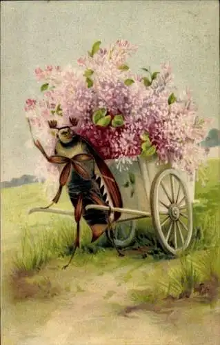 Präge Litho Maikäfer, Blumen