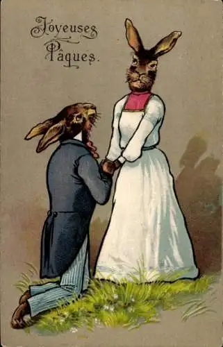 Präge Litho Frohe Ostern, Osterhasen, Heiratsantrag