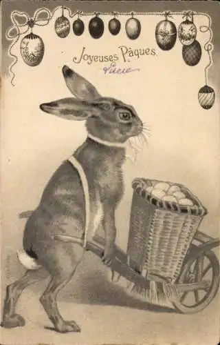 Ak Frohe Ostern, Osterhase, Schubkarre