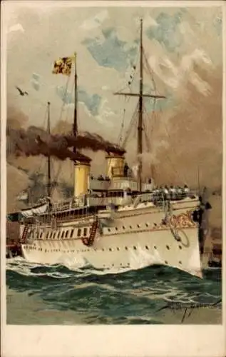 Künstler Litho Stöwer, Willy, Deutsches Kriegsschiff, SM Yacht Hohenzollern, Ausreise nach Norden