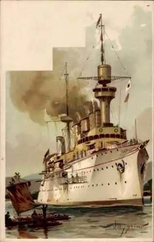 Künstler Litho Stöwer, Willy, Deutsches Kriegsschiff