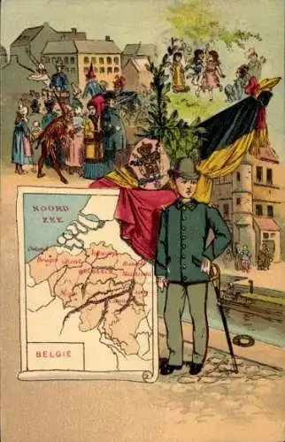 Litho Belgien, Soldat, Karneval, Fahne