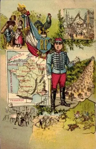 Litho Frankreich, Volkstrachten, Soldat