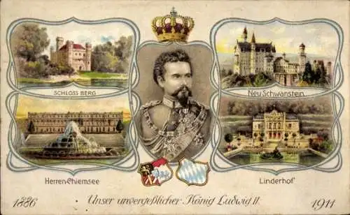 Ak Hohenschwangau Schwangau im Ostallgäu, Schloss Neuschwanstein, König Ludwig II., Linderhof