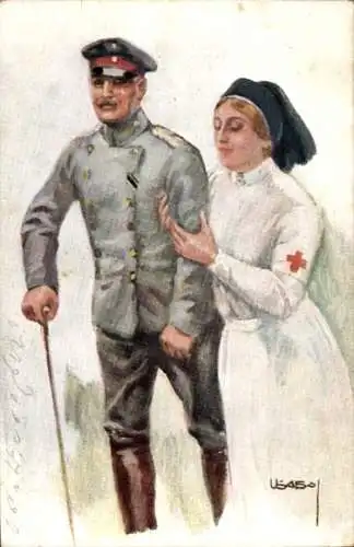 Künstler Ak Usabal, L., Erster Schritt, Krankenschwester, Soldat