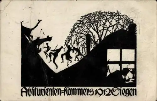 Scherenschnitt Studentika Ak Siegen in Westfalen, Abiturienten-Kommers 1912