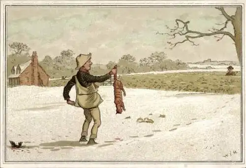 Künstler Ak Kind mit erlegtem Tier, Jagd