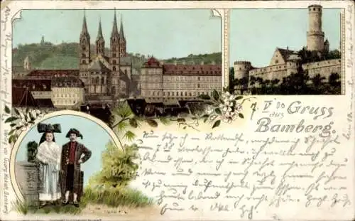 Ak Bamberg in Oberfranken, Kirche, Schloss, Bayerische Volkstracht