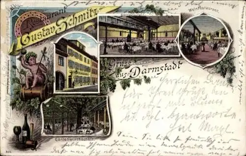 Litho Darmstadt in Hessen, Restaurant Gustav Schmitz, Weinrestaurant