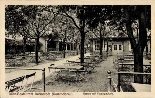 Ak Darmstadt in Hessen, Allee-Restaurant, Rummelbräu, Garten, Musikpavillon