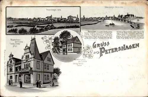 Litho Petershagen an der Weser, Warenhaus der Firma Georg Lange, Panorama im Jahr 1898