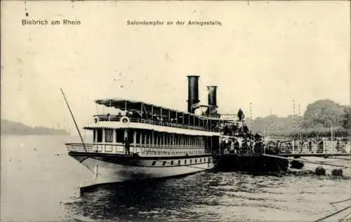 Ak Biebrich am Rhein Wiesbaden, Salondampfer, Anlegestelle