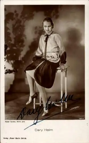 Ak Schauspielerin Dary Holm, Portrait, Autogramm