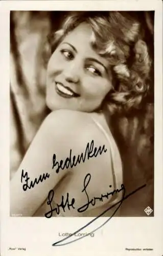 Ak Schauspielerin Lotte Lorring, Portrait, Autogramm