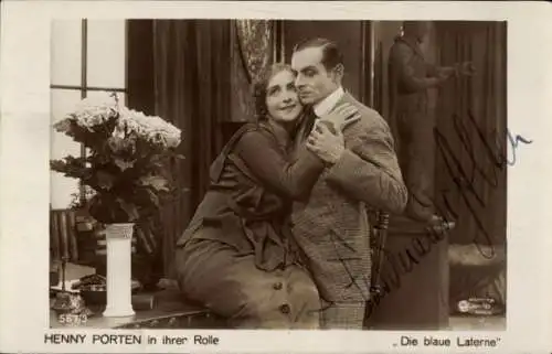 Ak Schauspielerin Henny Porten, Filmszene Die blaue Laterne, Ferdinand von Alten, Autogramm