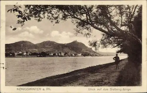 Ak Königswinter am Rhein, Kloster Heisterbach, Blick auf das Siebengebirge, Person ist zu sehen