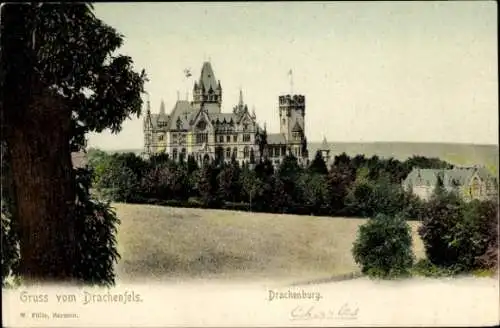 Ak Königswinter am Rhein, Drachenfels, Drachenburg, Gruß vom Drachenfels, W. Folle, Barmen,  C...