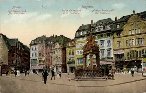 Ak Mainz am Rhein, Mayence, Markt, Marktbrunnen