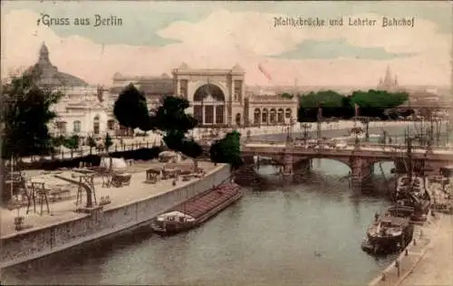 Ak Berlin Tiergarten Moabit, Moltkebrücke, Lehrter Bahnhof